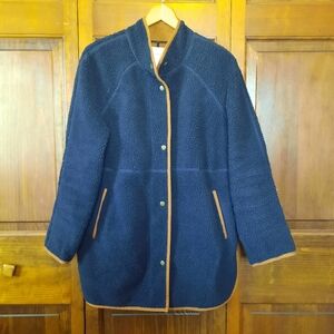 Old Navy Long Line Navy Blue Sherpa Faux Suede Snap Closure Coat Jacket Size M